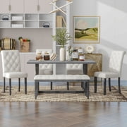 Harper & Bright Designs Farmhouse Dining Set for 6, Rectangular Kitchen Dining Table Set with 4 Upholstered Chairs and Bench, Gray Wash