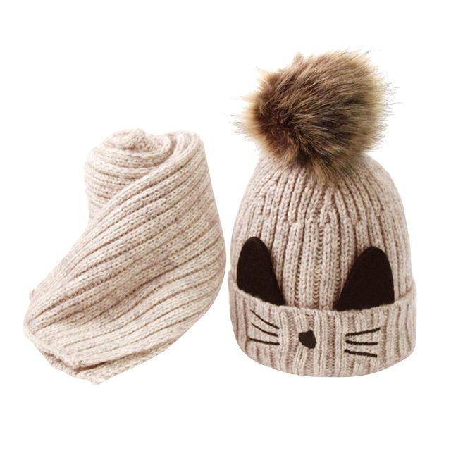 Precioso Pompón Infantil Niño Invierno Sombrero Bufanda Conjunto Para Bebé Niña Beige Sunnimix sombreros de invierno para niños niñas