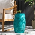 thumbnail image 2 of Riley Outdoor 12" Lace Cut Iron Round Side Table, Teal Finish, 2 of 7