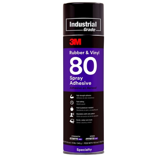 3M Rubber and Vinyl 80 Spray Adhesive, Yellow, Net Wt 19 oz, 6/case, NOT FOR SALE OR USE IN CA, CONSULT LOCAL REGS