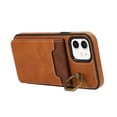 thumbnail image 4 of Wallet Back Case for iPhone 11 with Wrist Strap, Stylish Magnetic Card Holder Finger Ring Kickstand PU Leather Lanyard Shockproof Slim Phone Case Cover for iPhone 11, Brown, 4 of 7