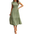 thumbnail image 1 of Women's Ruffle Short Sleeve Smocked Tiered Long Dress A Line Round Neck, 1 of 2