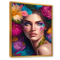 Designart Floral Sensual Woman Portrait V Floating Frame Wall Art