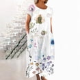 thumbnail image 2 of CHOK Robe en Lin Décontractée à Manches Courtes et Col Rond pour Femmes, Couleur Unie, Coton et Lin, Robe d'Été 2024 avec Poches, Gris, TG, 2 of 5