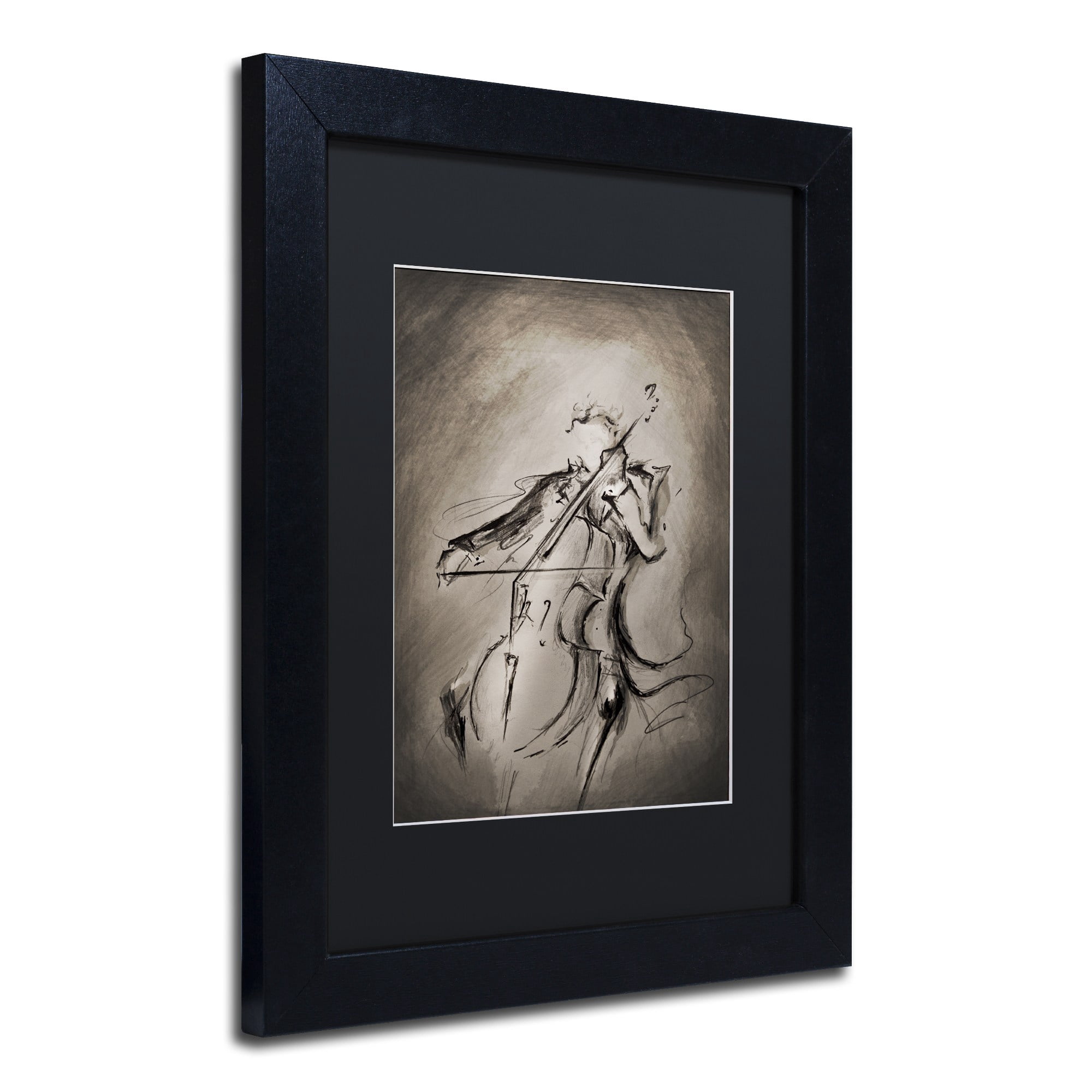 Trademark Fine Art 'The Cellist' Canvas Art by Marc Allante, Black Matte, Black Frame