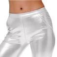 thumbnail image 6 of Women's Metallic Shiny Leggings with Side Pockets, Solid Color High Waist Stretchy Pants for Summer & Spring Casual, Party, Dance, 6 of 7