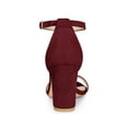 thumbnail image 2 of BLISSFUL STEP Women's Ankle Strap High Block Heels Sandals Burgundy 10, 2 of 7