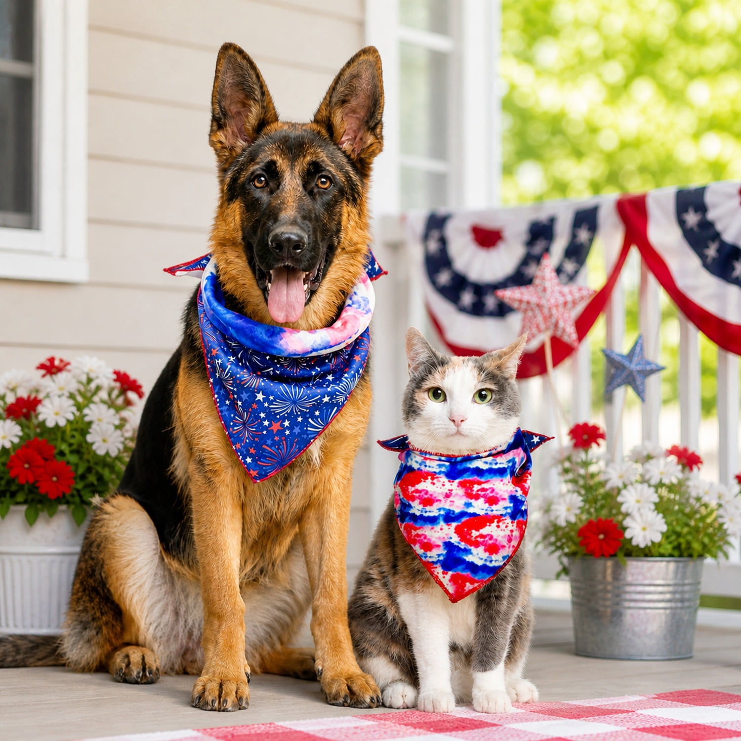 Vibrant Life 4th of July Reversible Pet Bandana, Fireworks/Tie-Dye, Medium/Large
