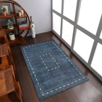 Rugsotic Carpets Handmade Rugs Hand Knotted Loom Rectangle 6'7''x9'10'' Blue Wool for Indoor Use