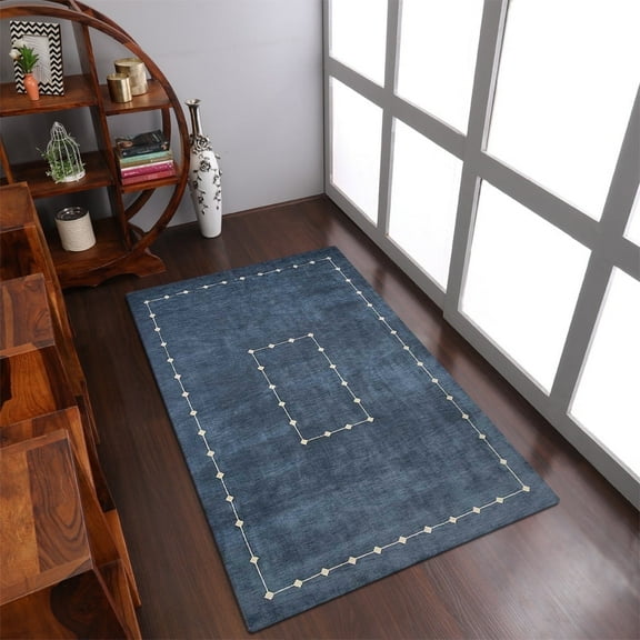 Rugsotic Carpets Handmade Rugs Hand Knotted Loom Rectangle 6'7''x9'10'' Blue Wool for Indoor Use