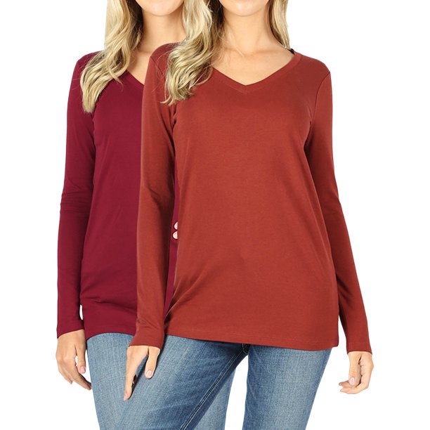 TheLovely Women Basic Cotton Relaxed Fit VNeck(S3X) Long Sleeve T