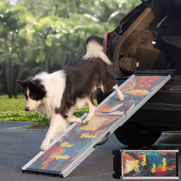 Jaxpety Retractable Dog Ramp for Cars and Trucks, Telescoping Dog Steps Portable Aluminum Pet Ramp for Large Dogs