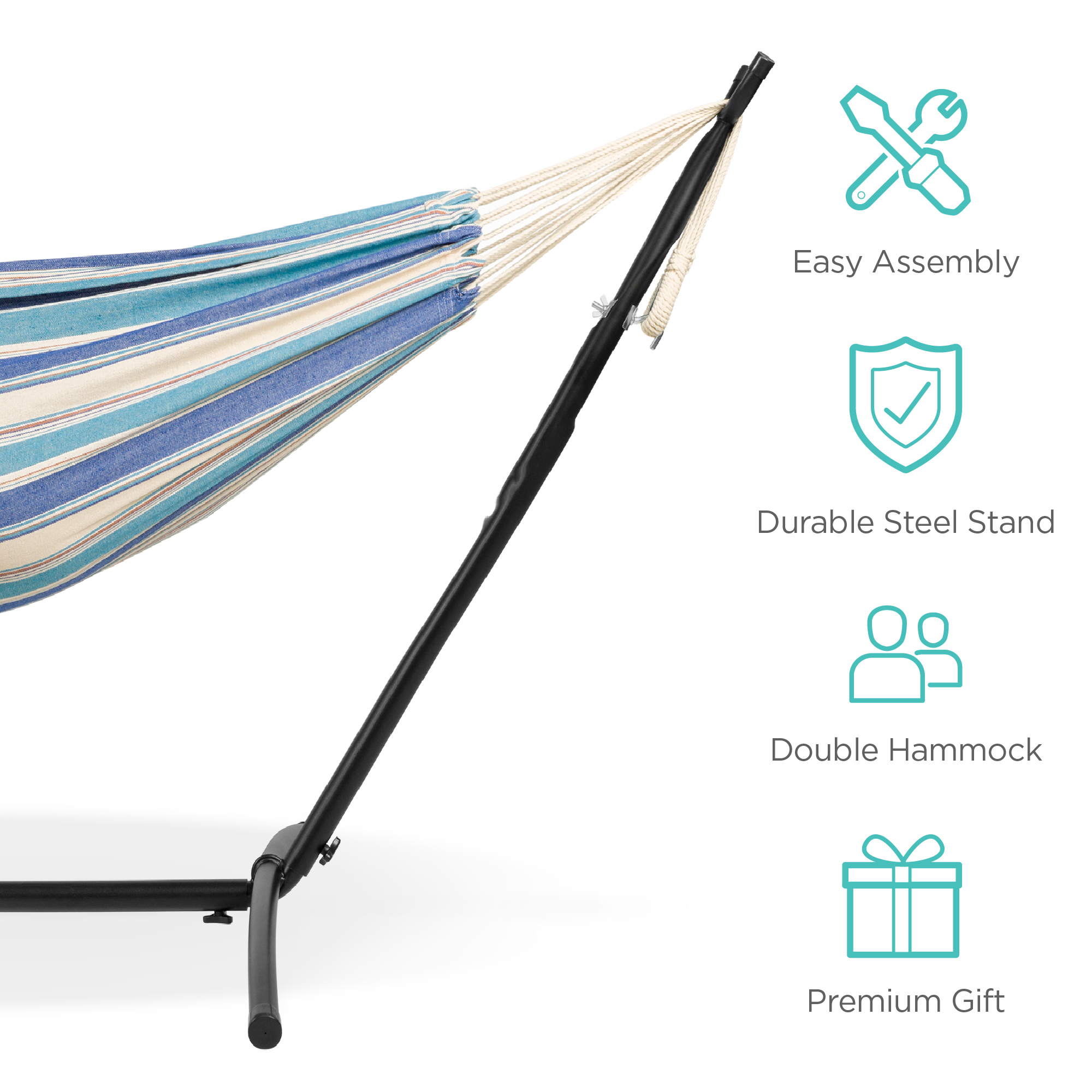 Best Choice Products 2-Person Brazilian-Style Cotton Double Hammock with Stand Set w/ Carrying Bag - Ocean - image 5 of 7