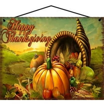8x10 Vintage Style Sign Happy Thanksgiving Cornucopia, Classic Holiday Harvest Celebration Wall Art Home Decor