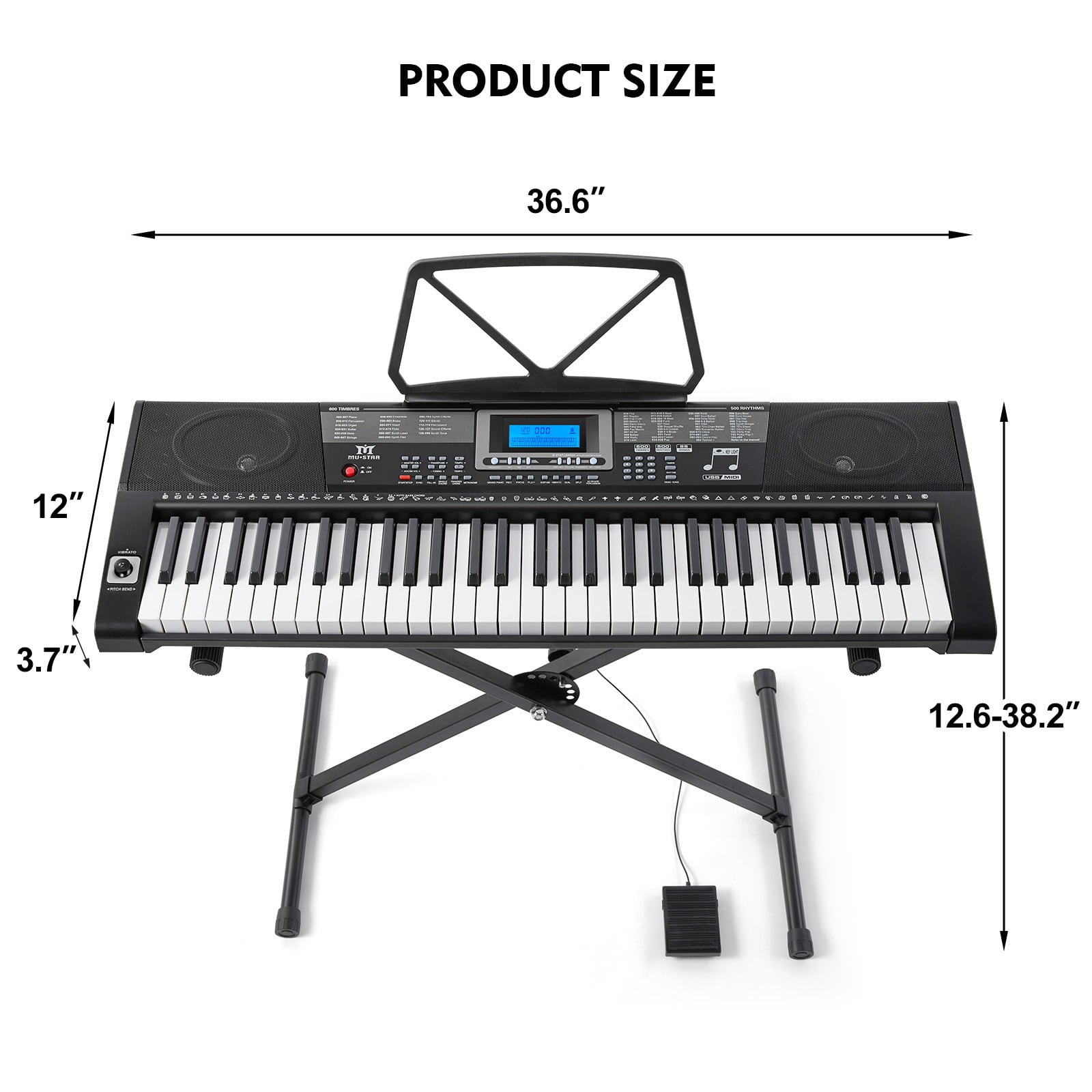 Mustar 61 Lighted Keys Electronic Keyboard Piano Set with USB MIDI, Headphones, Microphone, Sustain Pedal, Stand for Beginner