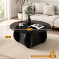 thumbnail image 3 of Hawsaiy Round Glass Coffee Table with Tempered Glass Top and Wood Base, Modern 30" Small Coffee Table for Living Room, Apartment, Office, Minimalist Center Table, Black, 3 of 9