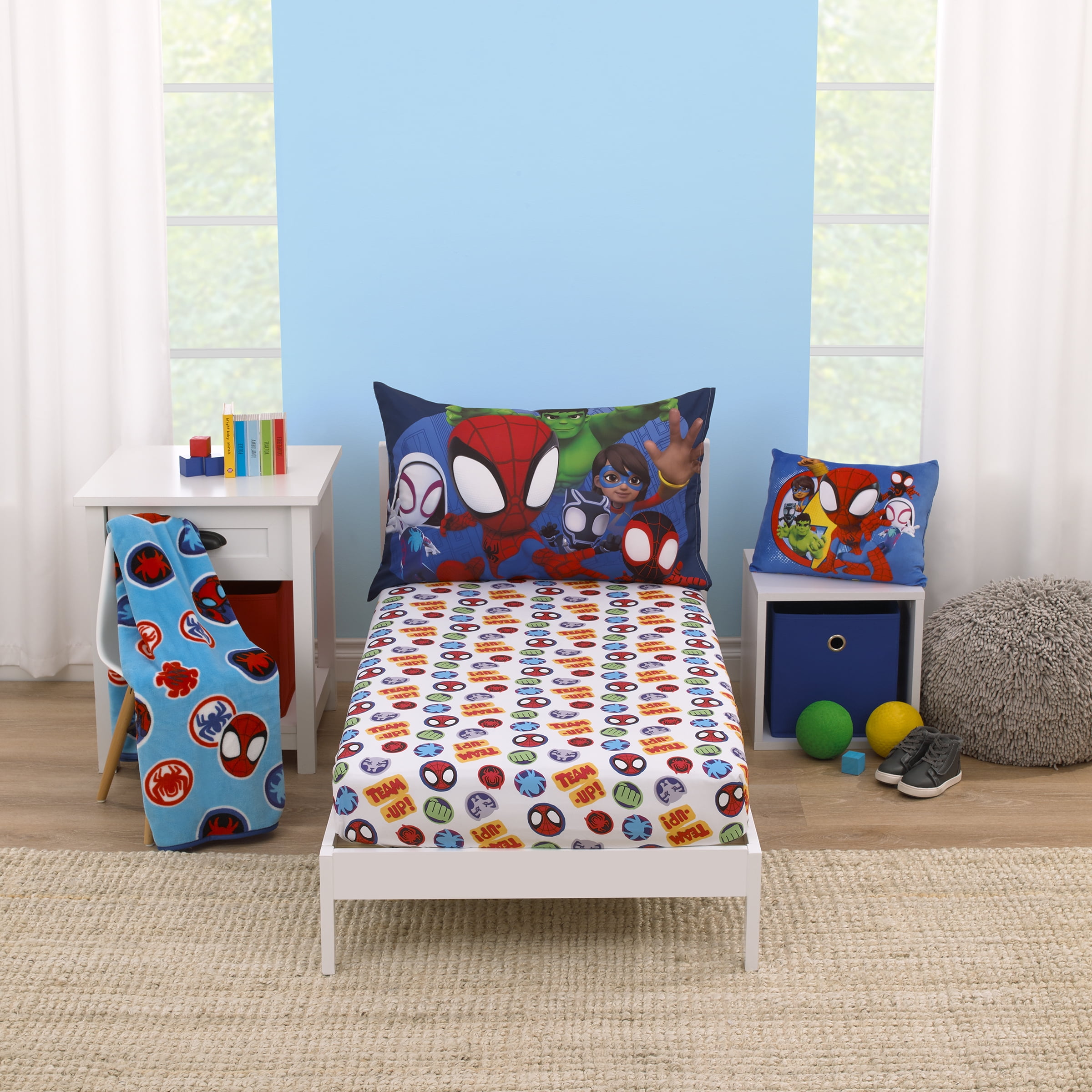 Marvel Spidey Let's Swing 2 Piece Toddler Sheet Set, Red, Blue, Sheet, Pillowcase