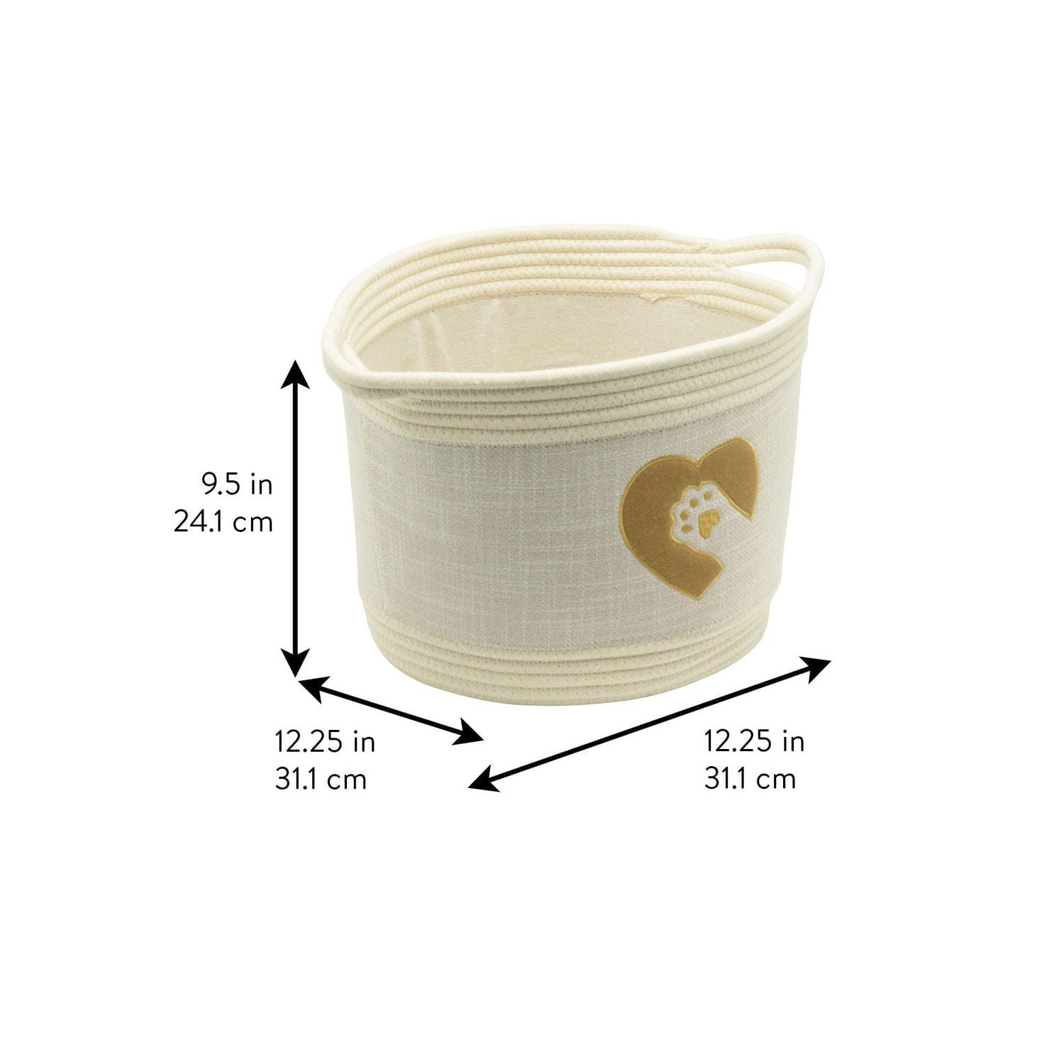 Textured Linen and Cotton Rope Storage Basket, Pet Theme with Cat Paw Print Design