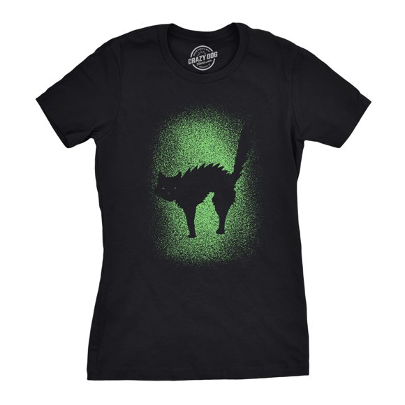 T-shirt d'Halloween Cool pour Femmes avec Chat Lumineux Phosphorescent dans le Noir, Drôle de Minou (Noir) - TG