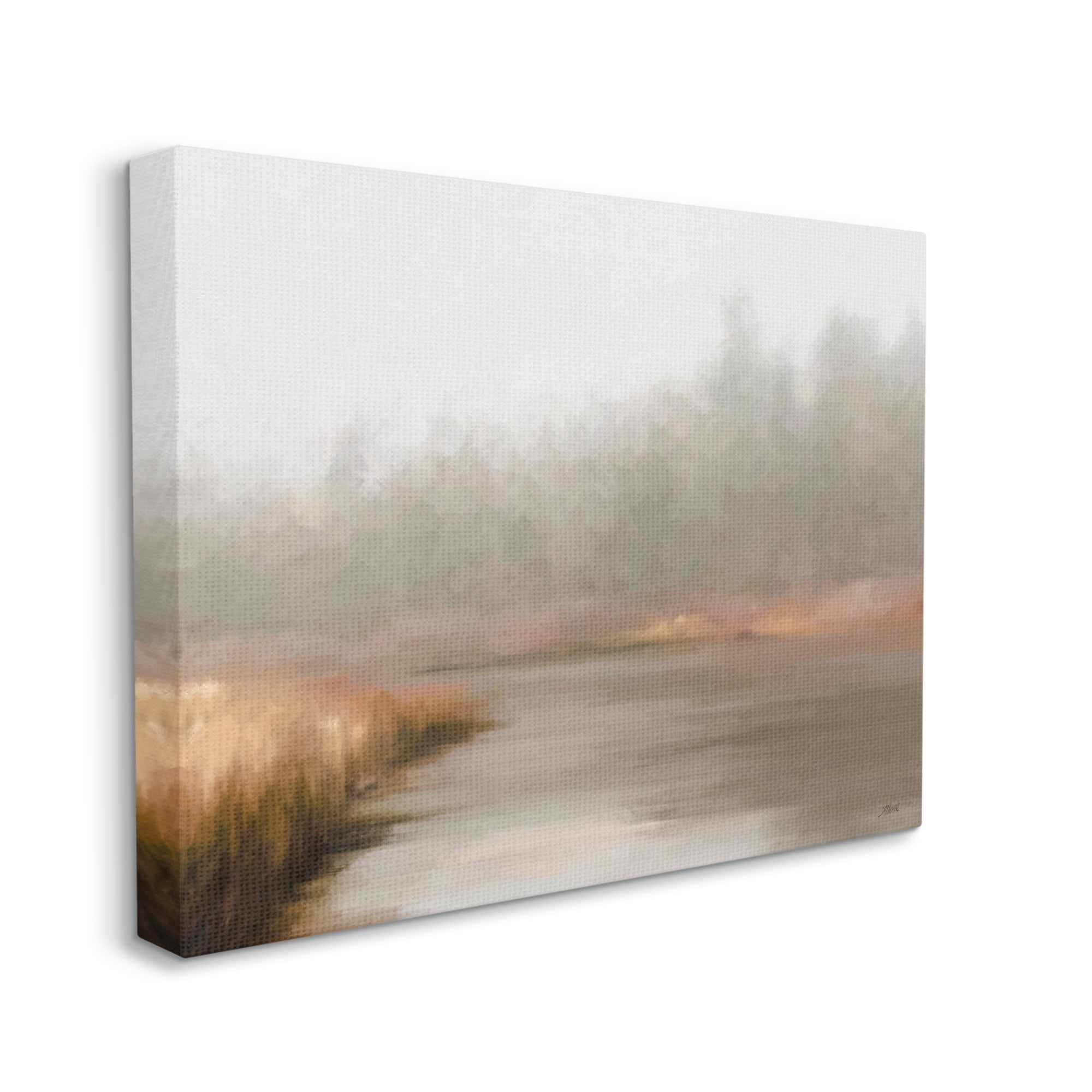 Stupell Industries Rural Stream in Fog Nature Painting Gallery Wrapped Canvas Print Wall Art, 20 x 16