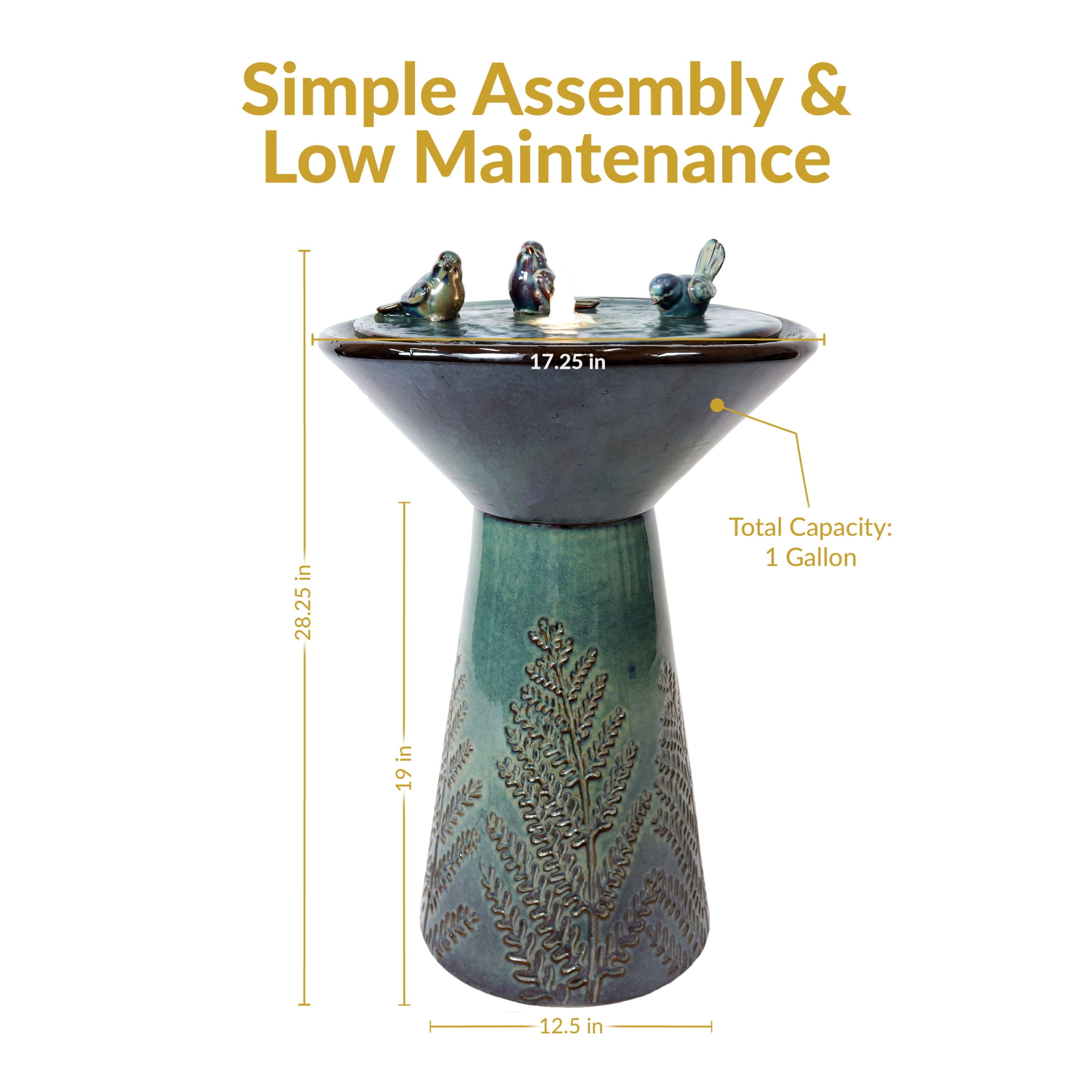 Sunnydaze Gathering Birds Ceramic Outdoor Water Fountain with Light