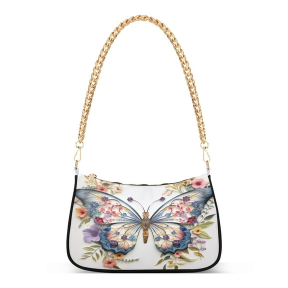 Ryvnso Floral Butterfly Womens Chain Shoulder Bag Tote Handbags Clutch Hobo Purse with Zipper for Travel