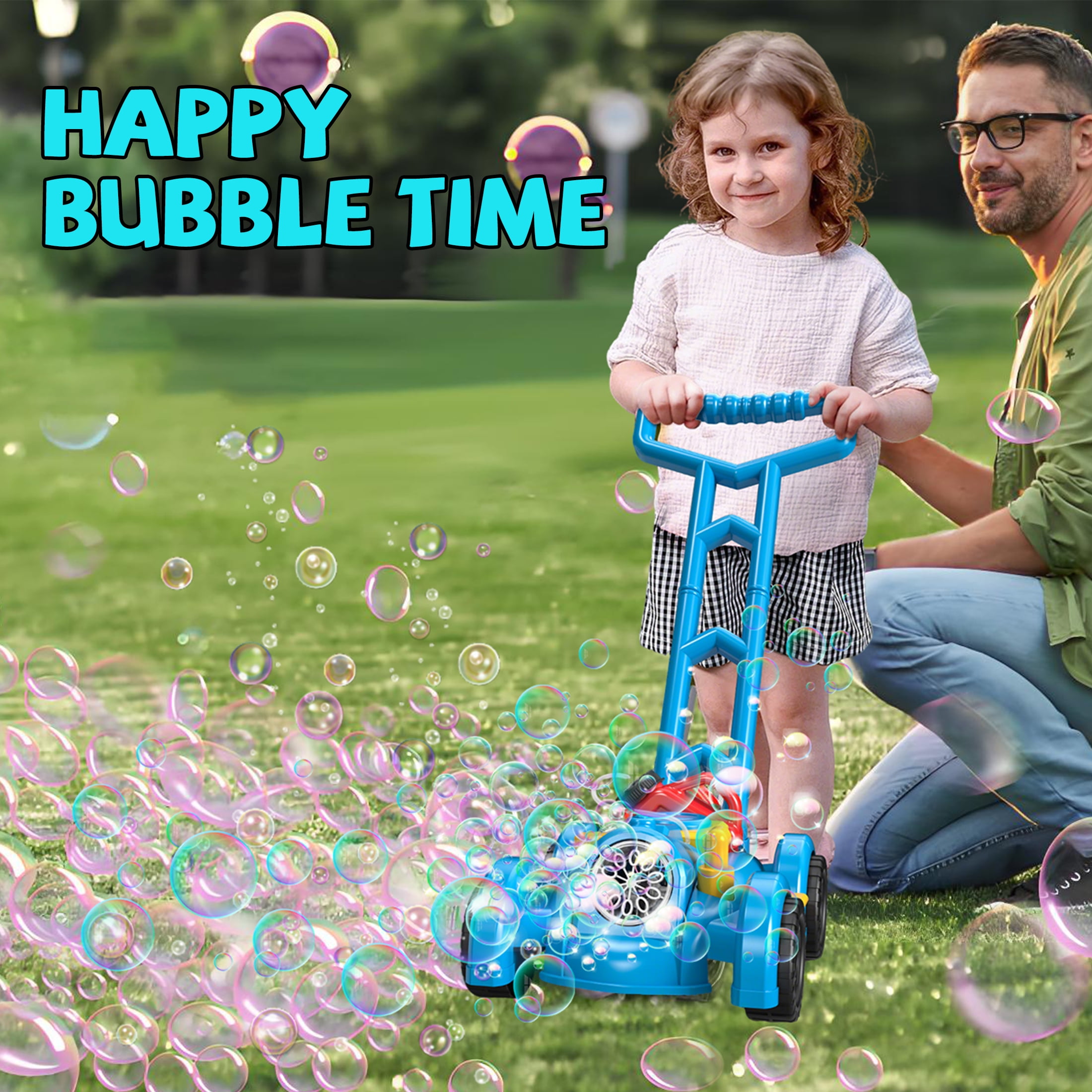 Koppop Bubble Lawn Mower Toy for Toddlers - Outdoor Push Toy with Bubbles, Birthday Gift for Boys Girls, Summer Backyard Games, Preschool Kids Activity (Blue).