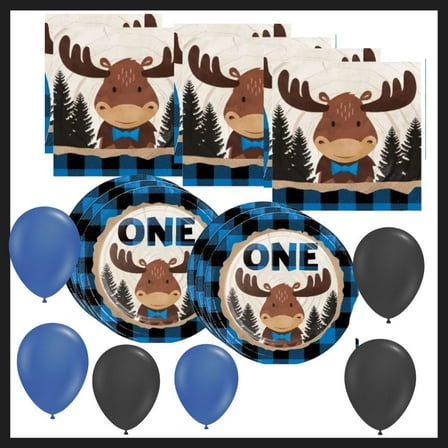 Buffalo Plaid Moose Party Supplies Pack - Serves 8 Guests!