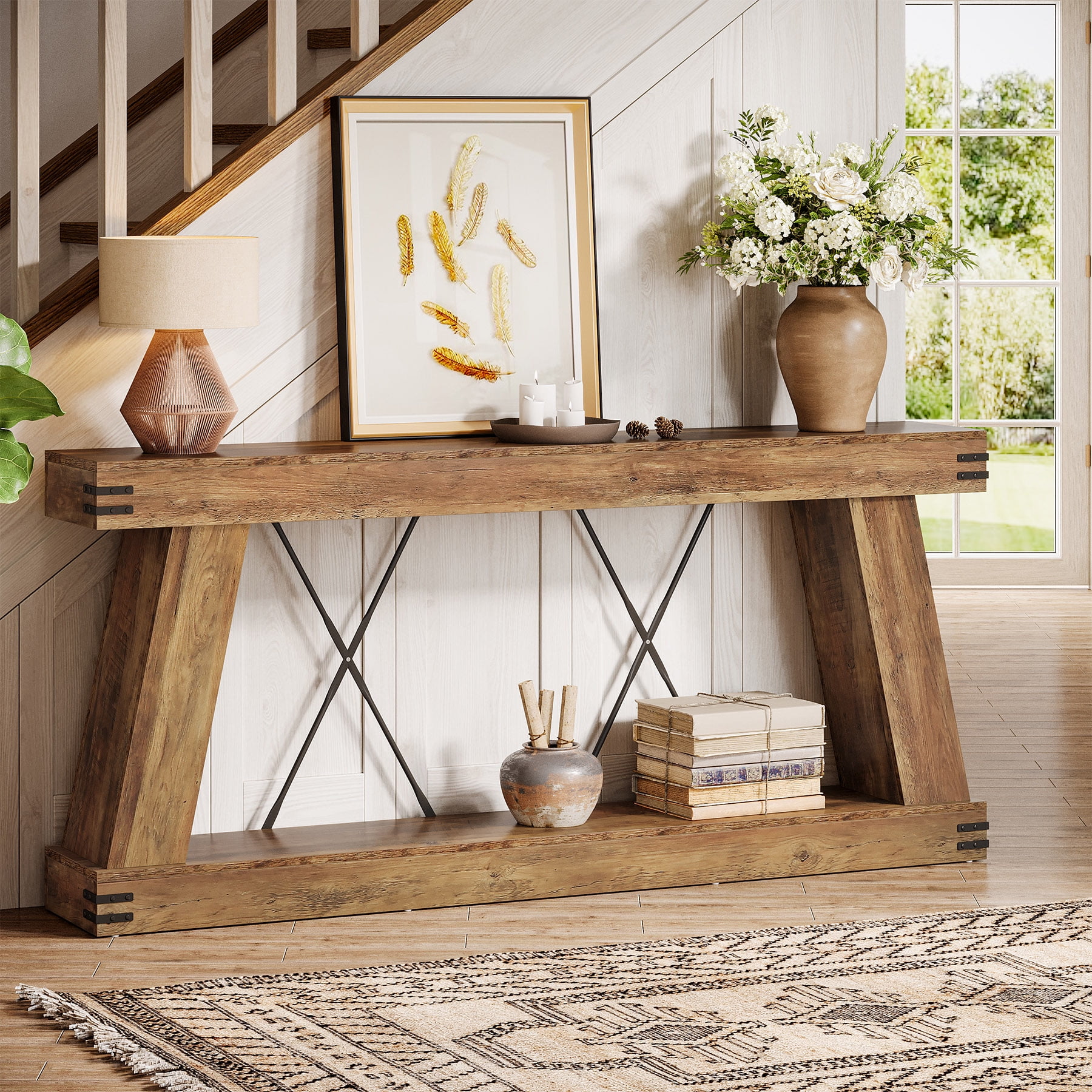 Tribesigns 70.87" Farmhouse Entryway Console Table, 2-Tier Narrow Long Sofa Table Behind Couch for Living Room, Hallway, Entrance, Foyer