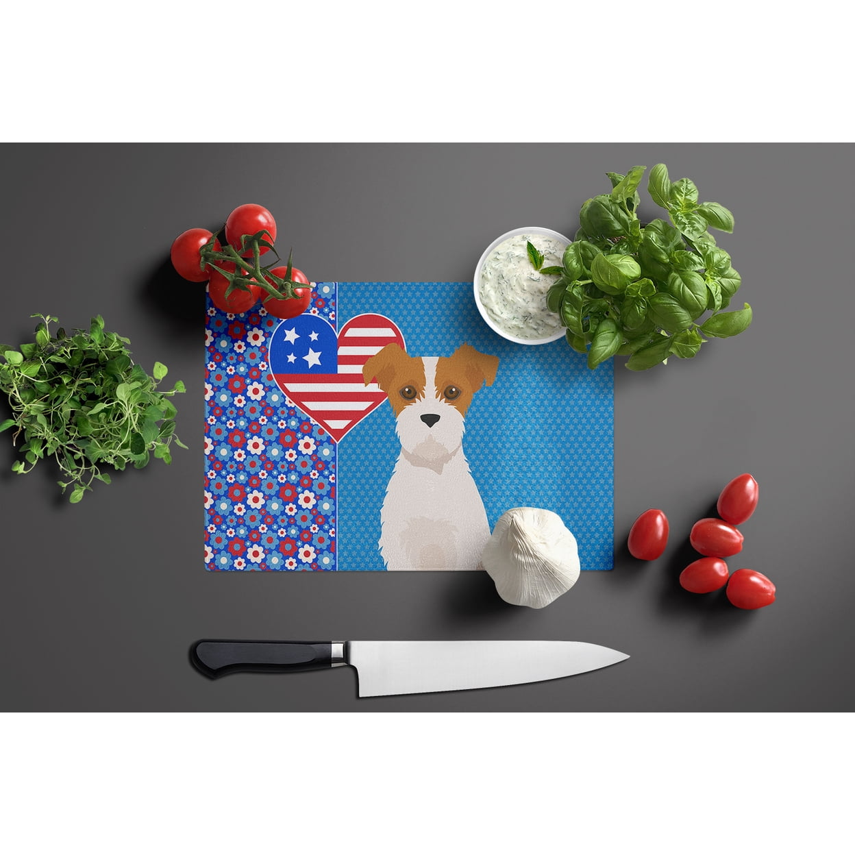 Brown White Wirehair Jack Russell Terrier Glass Cutting Board Large 12 in x 15 in