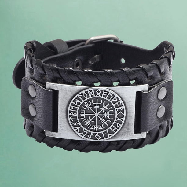 Pulsera de cuero para Hombre Yinane Cuero PU Plata Pulseras anchas de puño