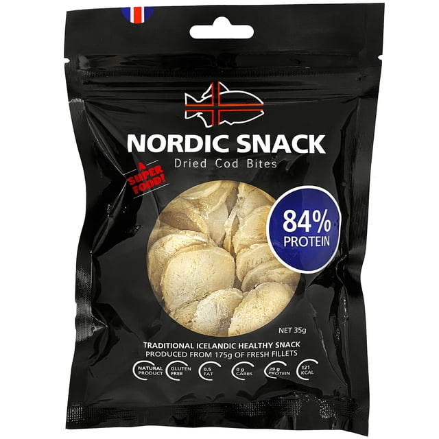 Nordic Catch Freeze Dried Cod Bites Seafood Snacks - Chips made from Wild Caught Icelandic Cod Fish - Healthy Dry Fish Snack, Rich in Omega 3 Fatty Acids, Protein Packed Keto Friendly Dried Fish Jerky