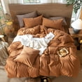 thumbnail image 6 of MooMee Wavy Striped Duvet Cover Set Queen 100% Washed Cotton Linen Like Textured Breathable 3-Piece (Dark Orange, 90"x90"), 6 of 7