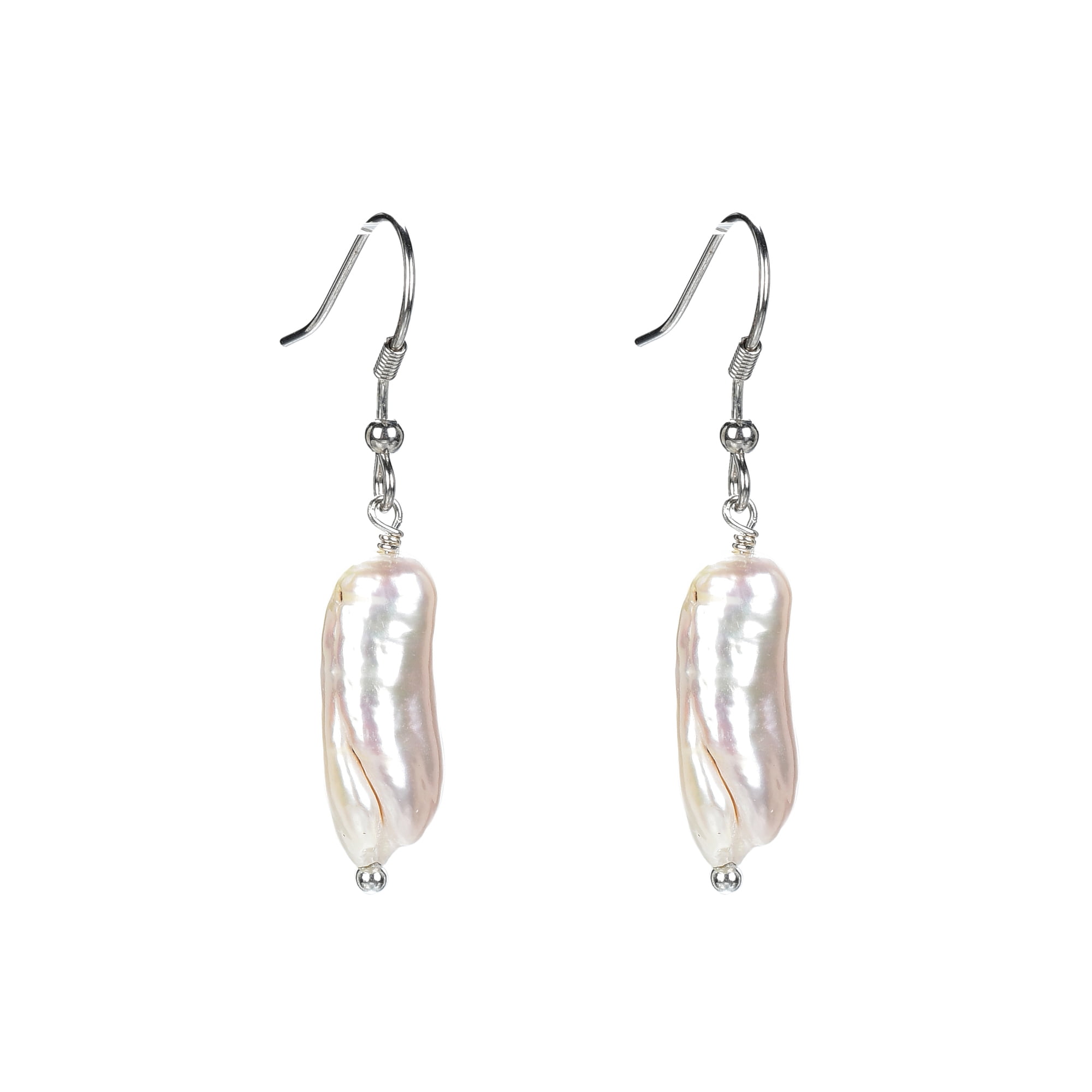 Sterling Silver with Free Form Freshwater Baroque Cultured Pearl Dangle Earring