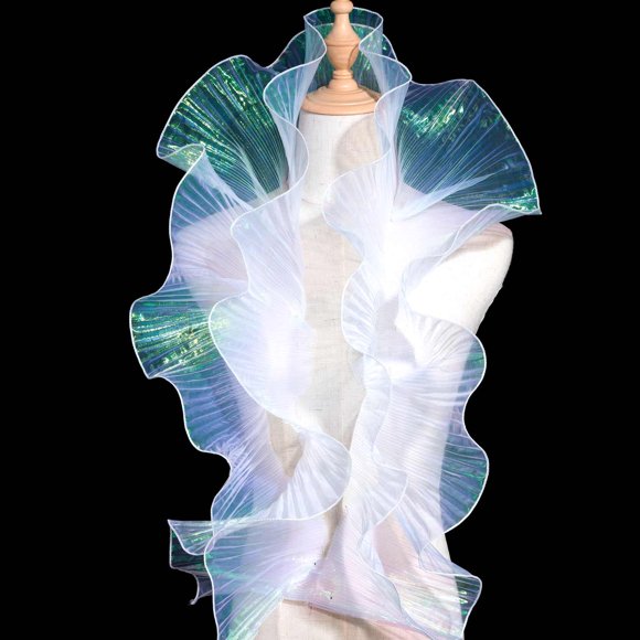 OIIKI Bordures en Dentelle à Volants 5 Yards, Organza Plissé Bordure en Dentelle pour Couture Robe Sac Décoration Costume Artisanat Blanc