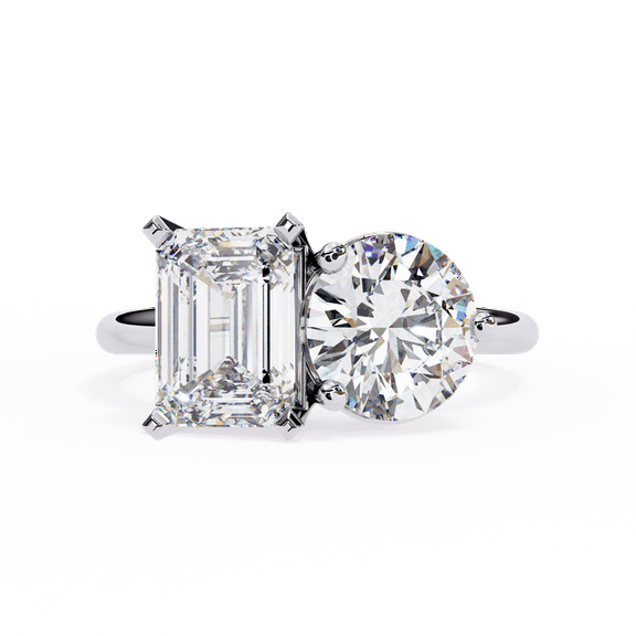 Toi Et Moi Lab Grown Diamond Ring Radiant And Round Cut Engagement Ring, 14k White Gold Ring, Two Stone Wedding Promise Ring For Women