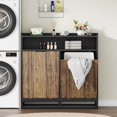 thumbnail image 7 of 20 Gallon Double Tilt Out Trash Bin Cabinets, Freestanding Recycling Cabinet, Modern Farmhouse Storage Cabinet for Kitchen, Dining Room, Laundry, Brown (No Trash Can), 7 of 7