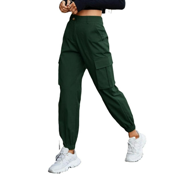 Casual Plain Cargo Pants Dark Green Women's Pants (Women's) - Walmart.com