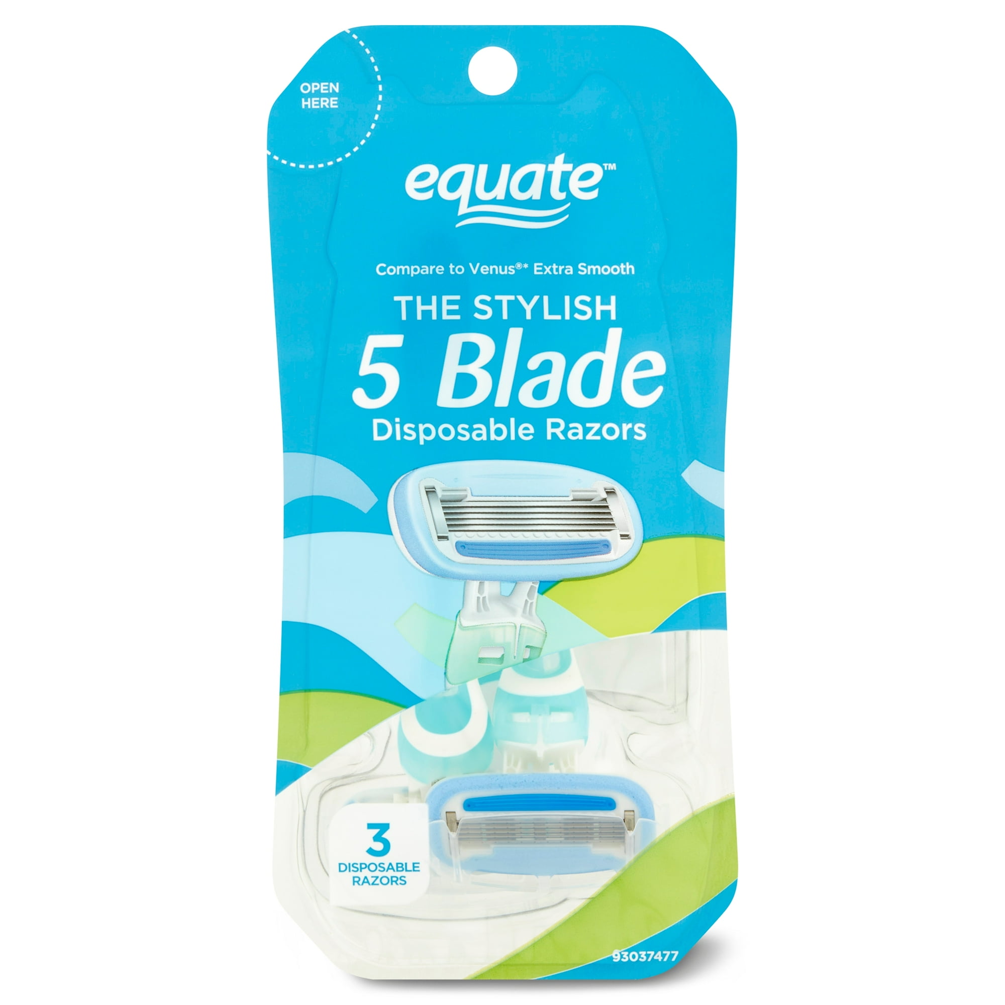 Equate Women's 5-Blade Disposable Razors, Blue, 3 Count