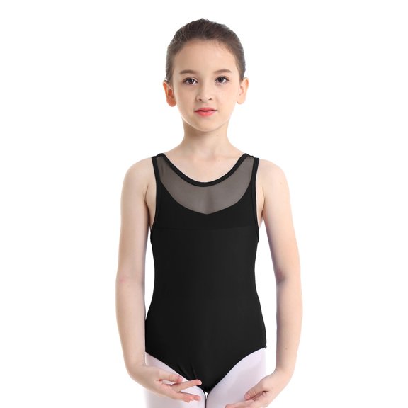 YONGHS Kids Girls Mesh Splice Cross Back Ballet Dance Leotard Gymnasitc Tank Tops 4-12