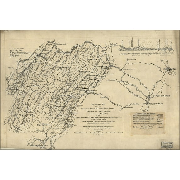 24"x36" Gallery Poster, Geological map of Potomac river basin 1882