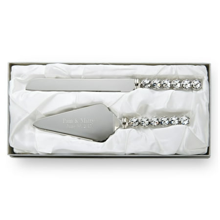Personalized Wedding  Cake  Knife  Server  Set  W Crystals In 