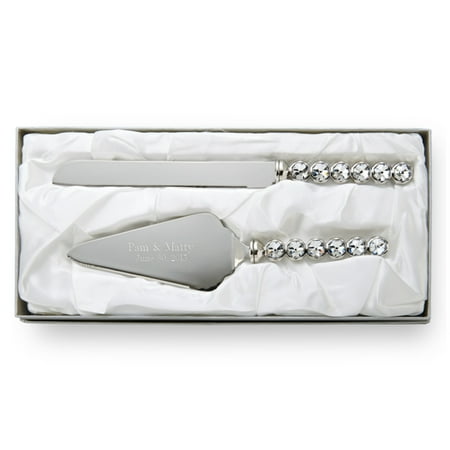 Personalized Wedding  Cake  Knife Server  Set  W Crystals In 