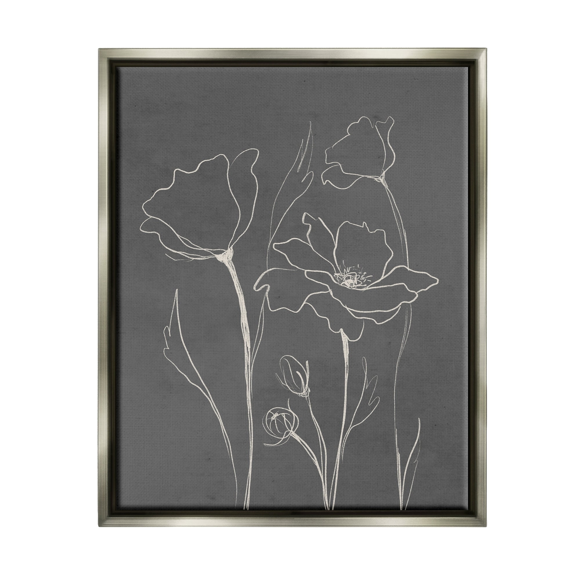 Stupell Industries Blooming Flower Buds Casual Grey Line Doodle Graphic Art Luster Gray Floating Framed Canvas Print Wall Art, Design by Elizabeth Medley