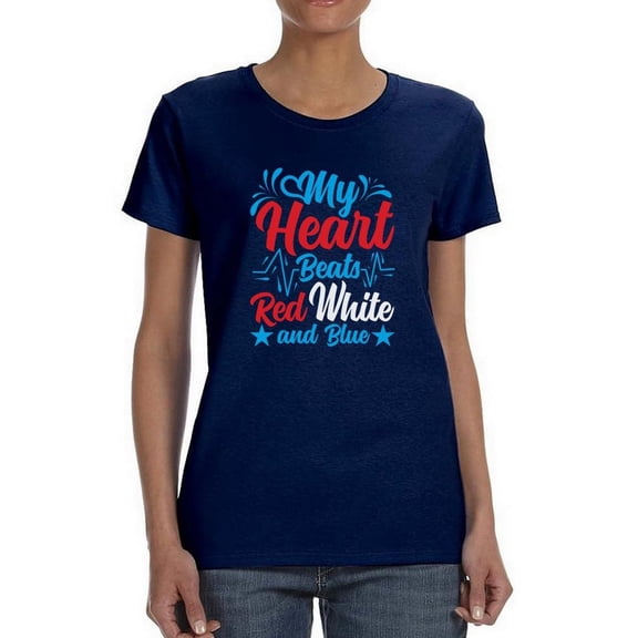 My Heart Beats Red White Blue T-Shirt Women -Image by Shutterstock, Female Medium