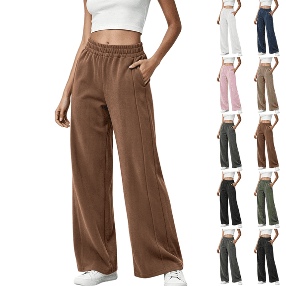 Sunnin Women High Waist Corduroy Wide Leg Pants Casual Stretchy Cotton Lounge Pants with Pockets