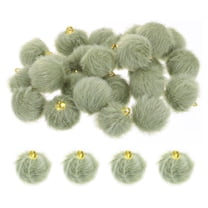 Pom Pom Charm, 24Pcs 15mm - Faux Fur Fluffy Pom Poms Pendants Balls, Pom Poms for DIY Crafts Jewelry Making Keychain Accessory (Bean Green)