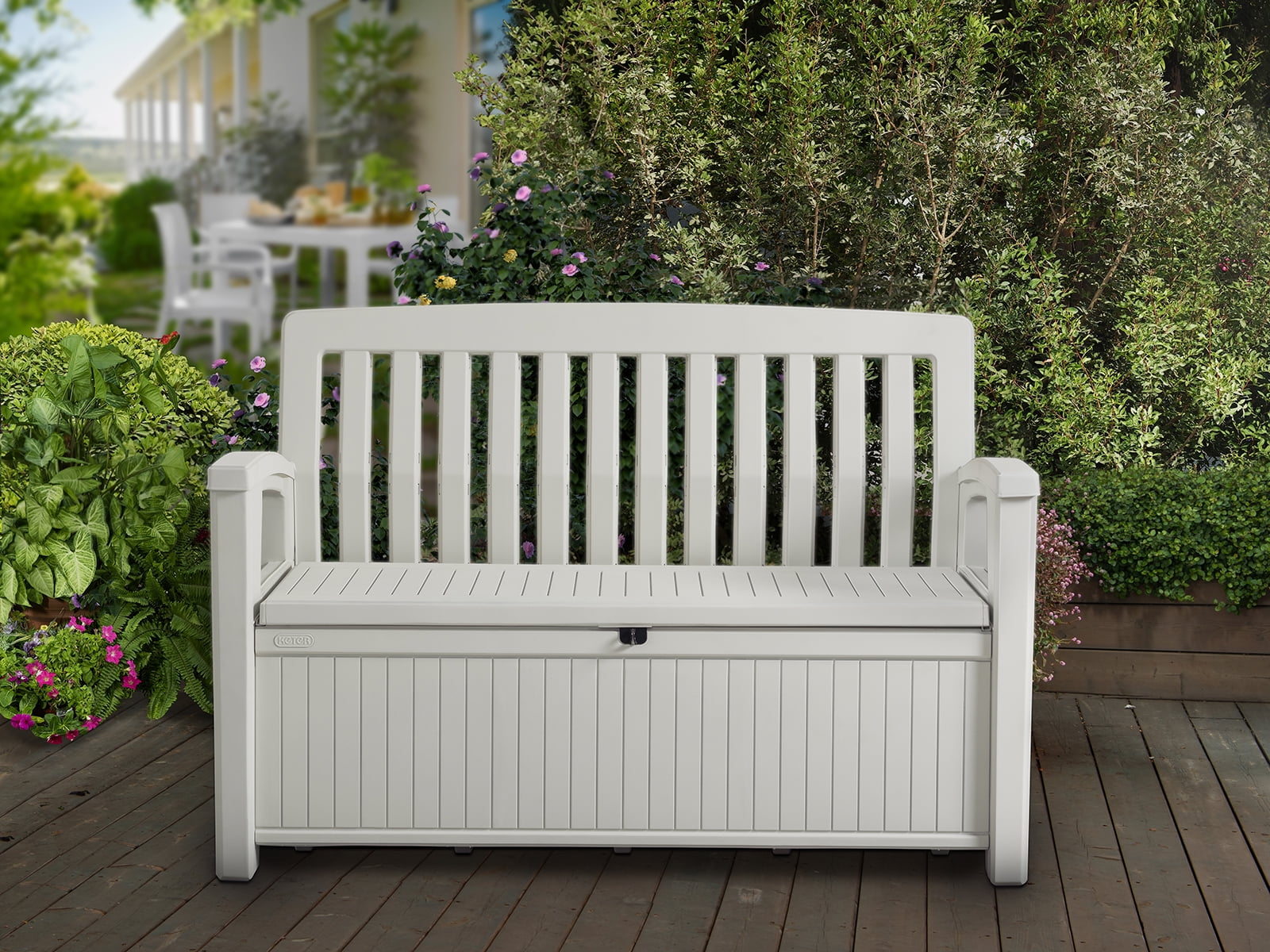 Keter Outdoor Storage Resin Bench, White Outdoor Patio Bench With Storage