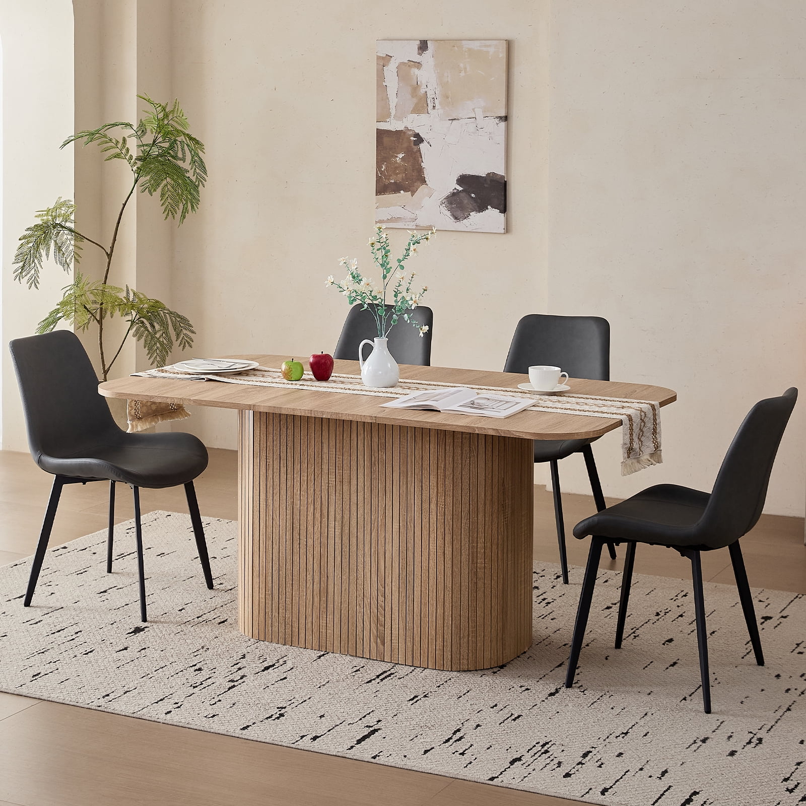 Dining Chairs Set of 4 Modern [Synthetic Leather] Upholstered Kitchen Chairs with Contoured Backrest Metal Legs for Dining Living Room Home, Grey
