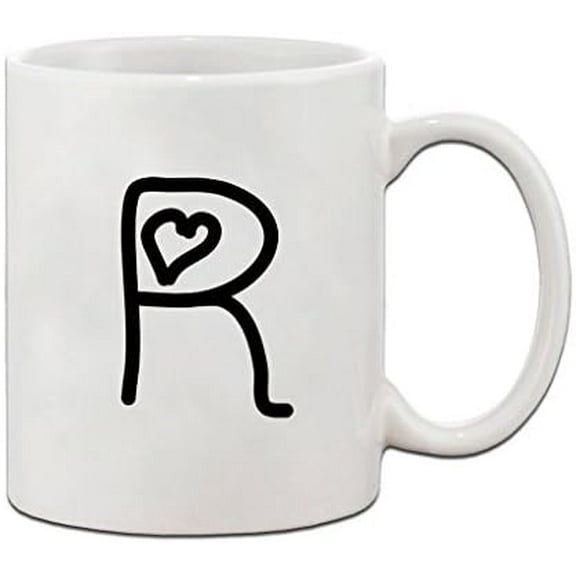 Speedy Pros R Love Hearts Initial Monogram Personalized Letter R Ceramic Mug Coffe Cup - Holiday Christmas Hanukkah Gift for Men & Women